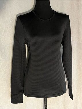Free Country Black Ribbed Long-Sleeve Crewneck Top